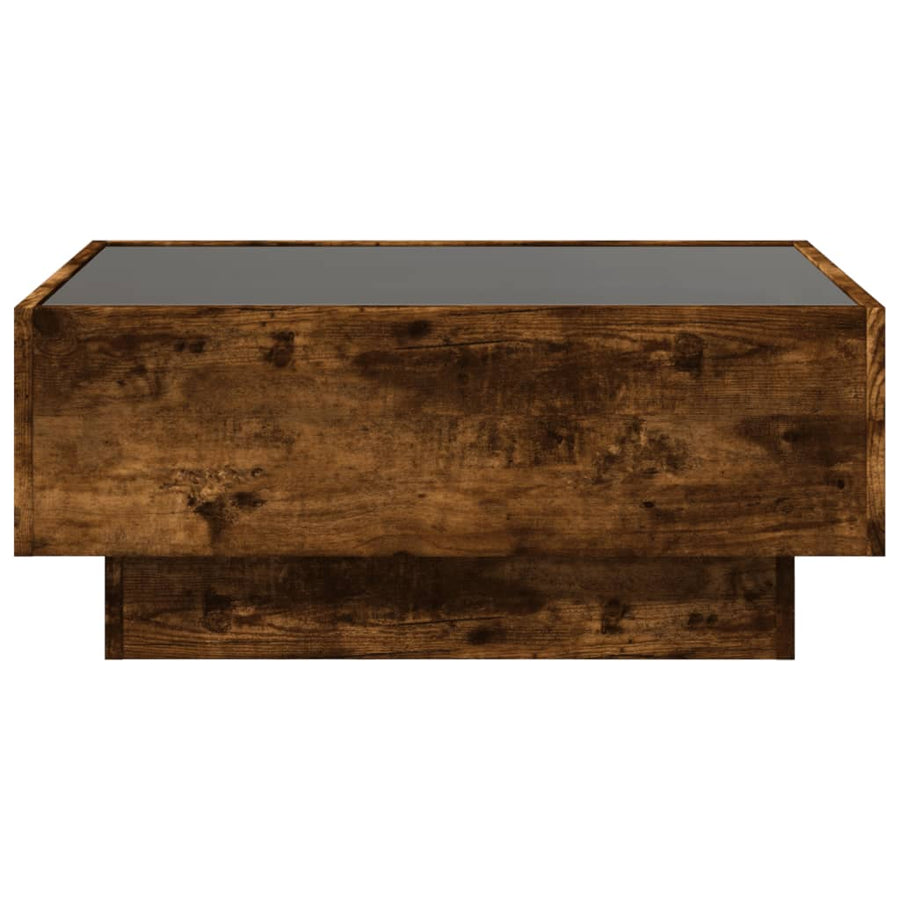 Salontafel met LED 70x50x30 cm bewerkt hout gerookt eikenkleur