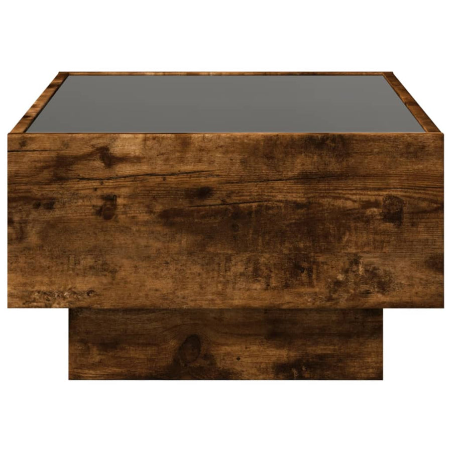 Salontafel met LED 70x50x30 cm bewerkt hout gerookt eikenkleur