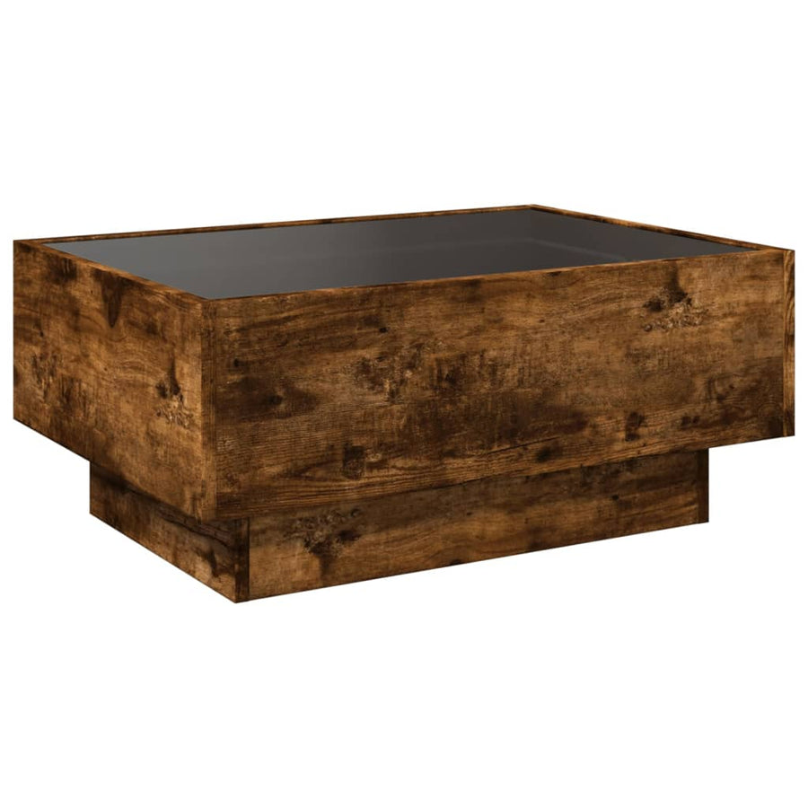 Salontafel met LED 70x50x30 cm bewerkt hout gerookt eikenkleur