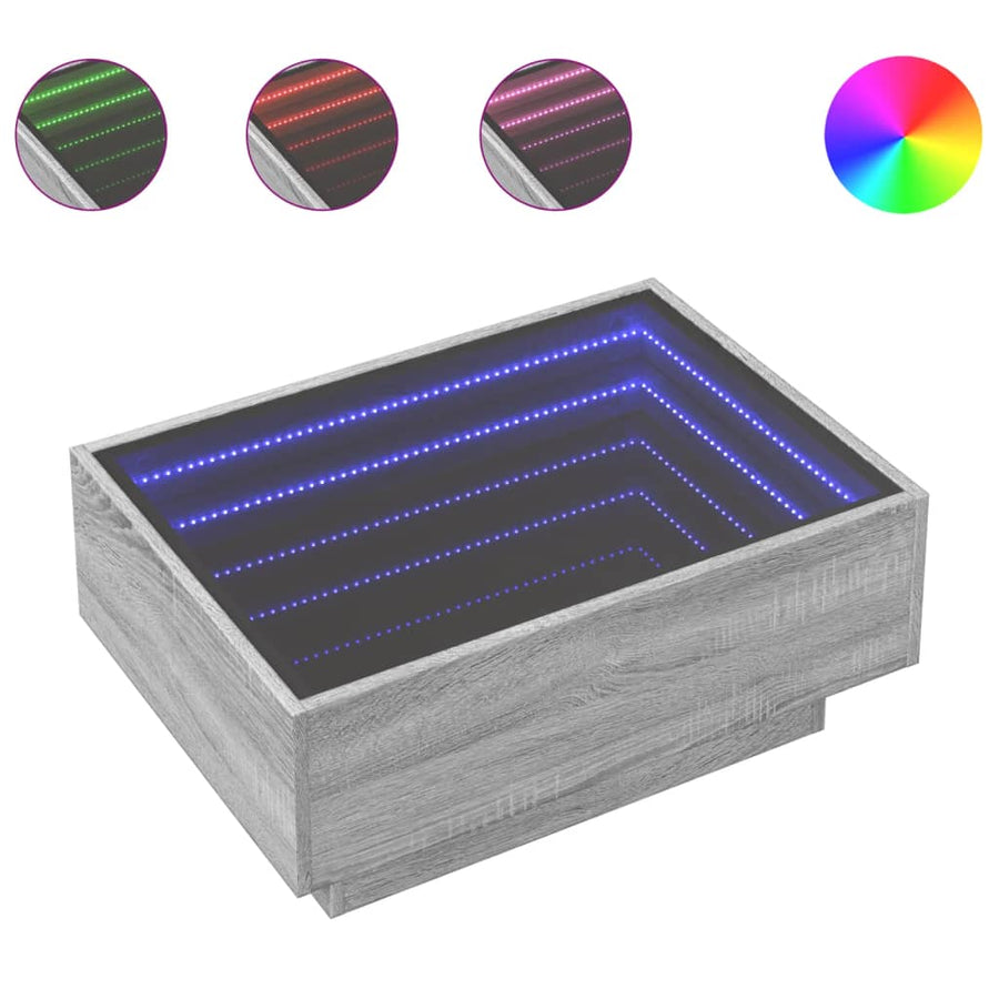 Salontafel met LED 70x50x30 cm bewerkt hout grijs sonoma eiken