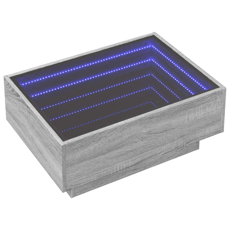 Salontafel met LED 70x50x30 cm bewerkt hout grijs sonoma eiken