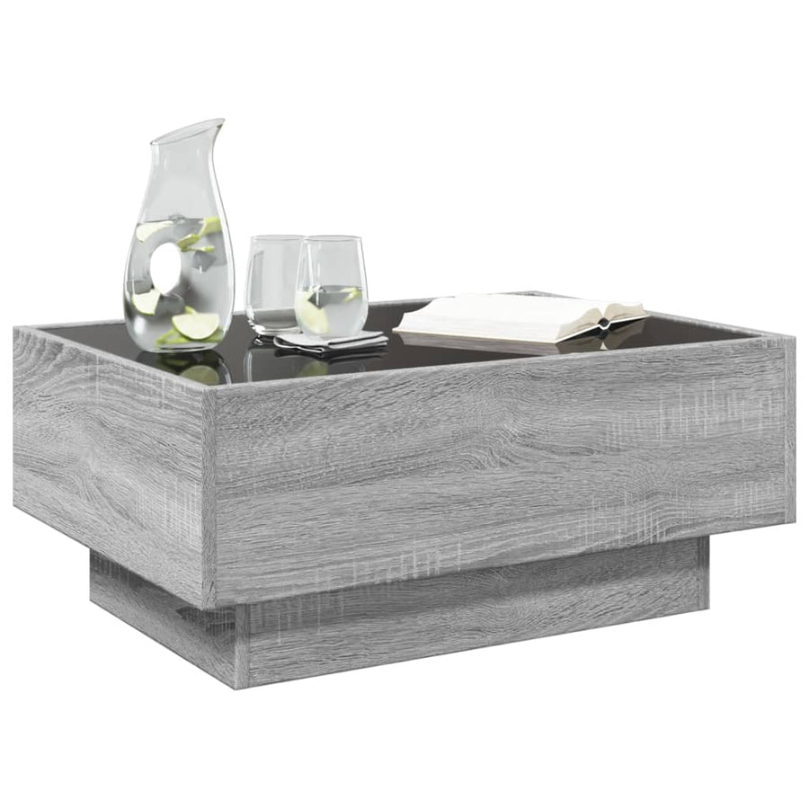 Salontafel met LED 70x50x30 cm bewerkt hout grijs sonoma eiken