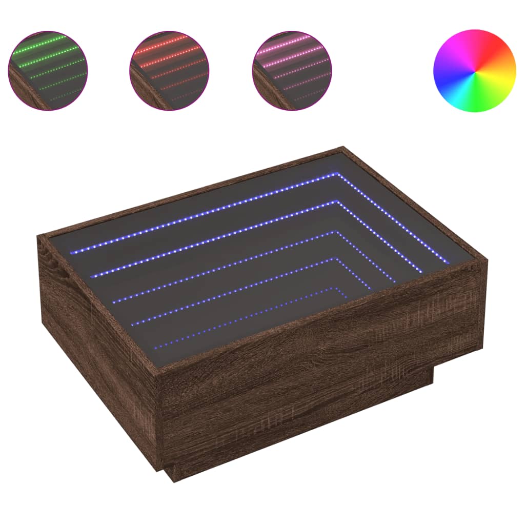 Salontafel met LED 70x50x30 cm bewerkt hout bruin eikenkleurig