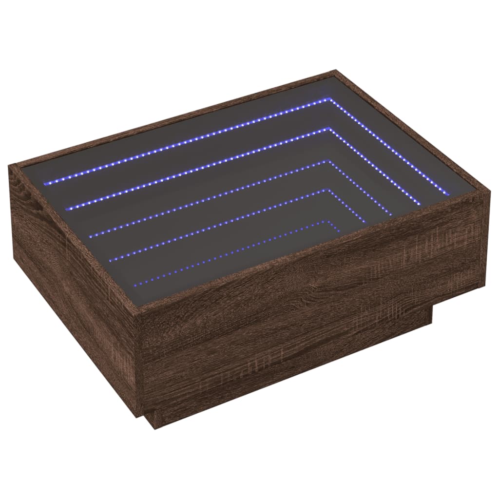 Salontafel met LED 70x50x30 cm bewerkt hout bruin eikenkleurig