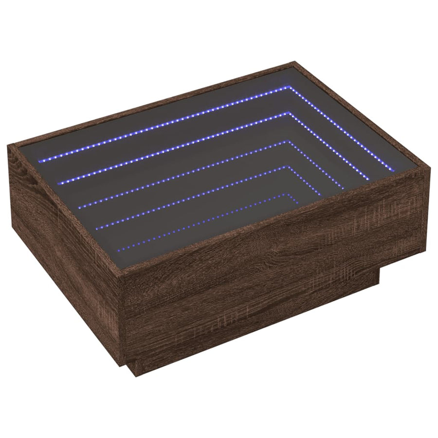 Salontafel met LED 70x50x30 cm bewerkt hout bruin eikenkleurig