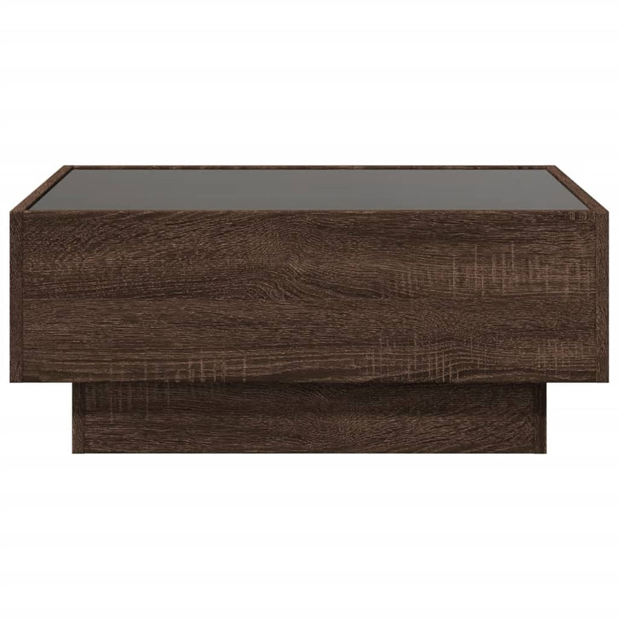 Salontafel met LED 70x50x30 cm bewerkt hout bruin eikenkleurig