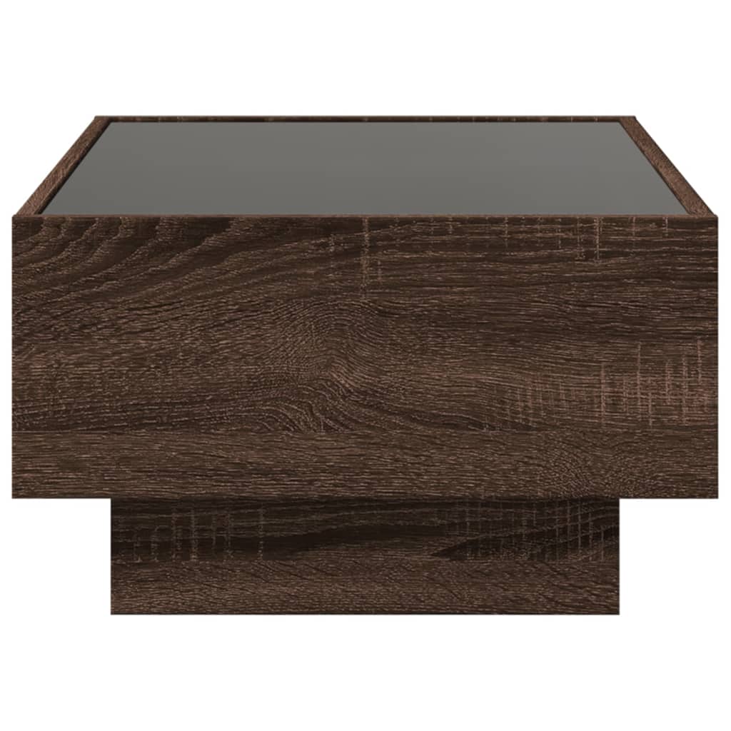 Salontafel met LED 70x50x30 cm bewerkt hout bruin eikenkleurig