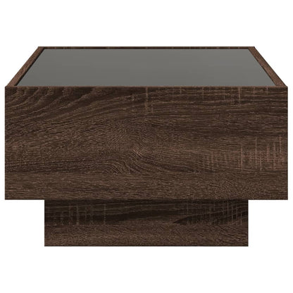 Salontafel met LED 70x50x30 cm bewerkt hout bruin eikenkleurig