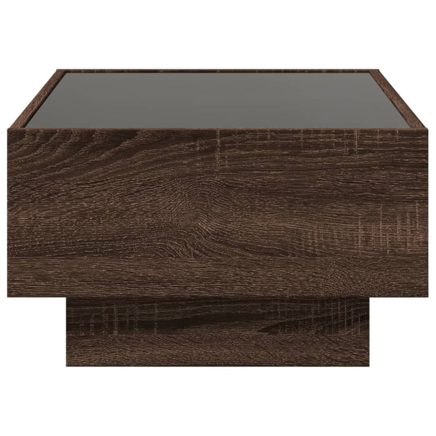 Salontafel met LED 70x50x30 cm bewerkt hout bruin eikenkleurig