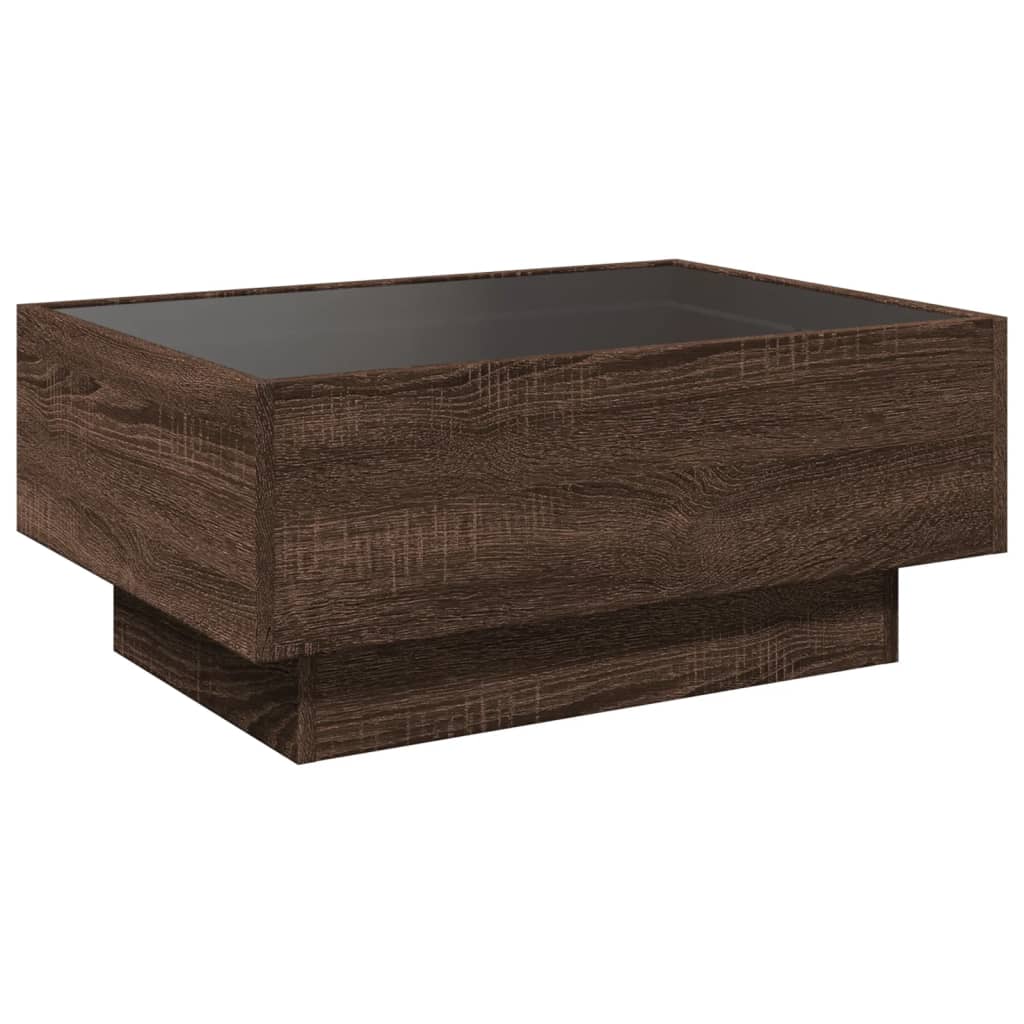 Salontafel met LED 70x50x30 cm bewerkt hout bruin eikenkleurig
