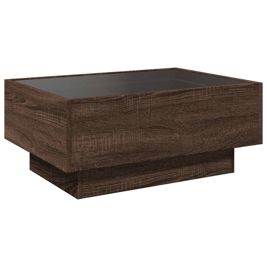 Salontafel met LED 70x50x30 cm bewerkt hout bruin eikenkleurig
