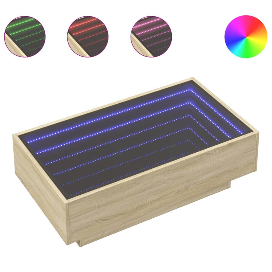 Salontafel met LED 90x50x30 cm bewerkt hout sonoma eikenkleurig