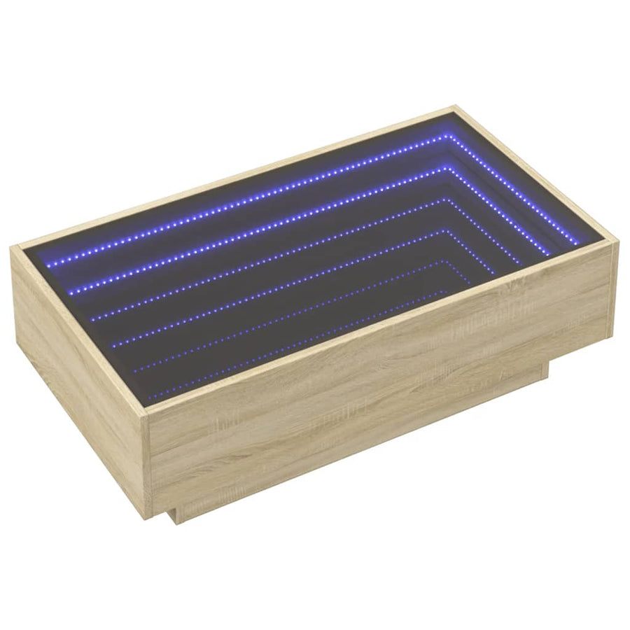 Salontafel met LED 90x50x30 cm bewerkt hout sonoma eikenkleurig