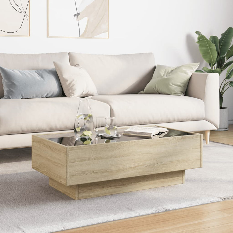 Salontafel met LED 90x50x30 cm bewerkt hout sonoma eikenkleurig