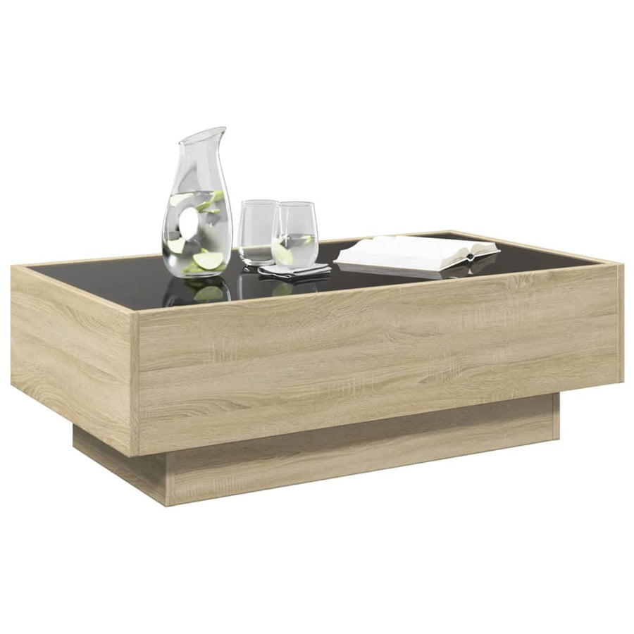 Salontafel met LED 90x50x30 cm bewerkt hout sonoma eikenkleurig