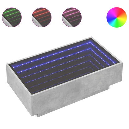 Salontafel met LED 90x50x30 cm bewerkt hout betongrijs