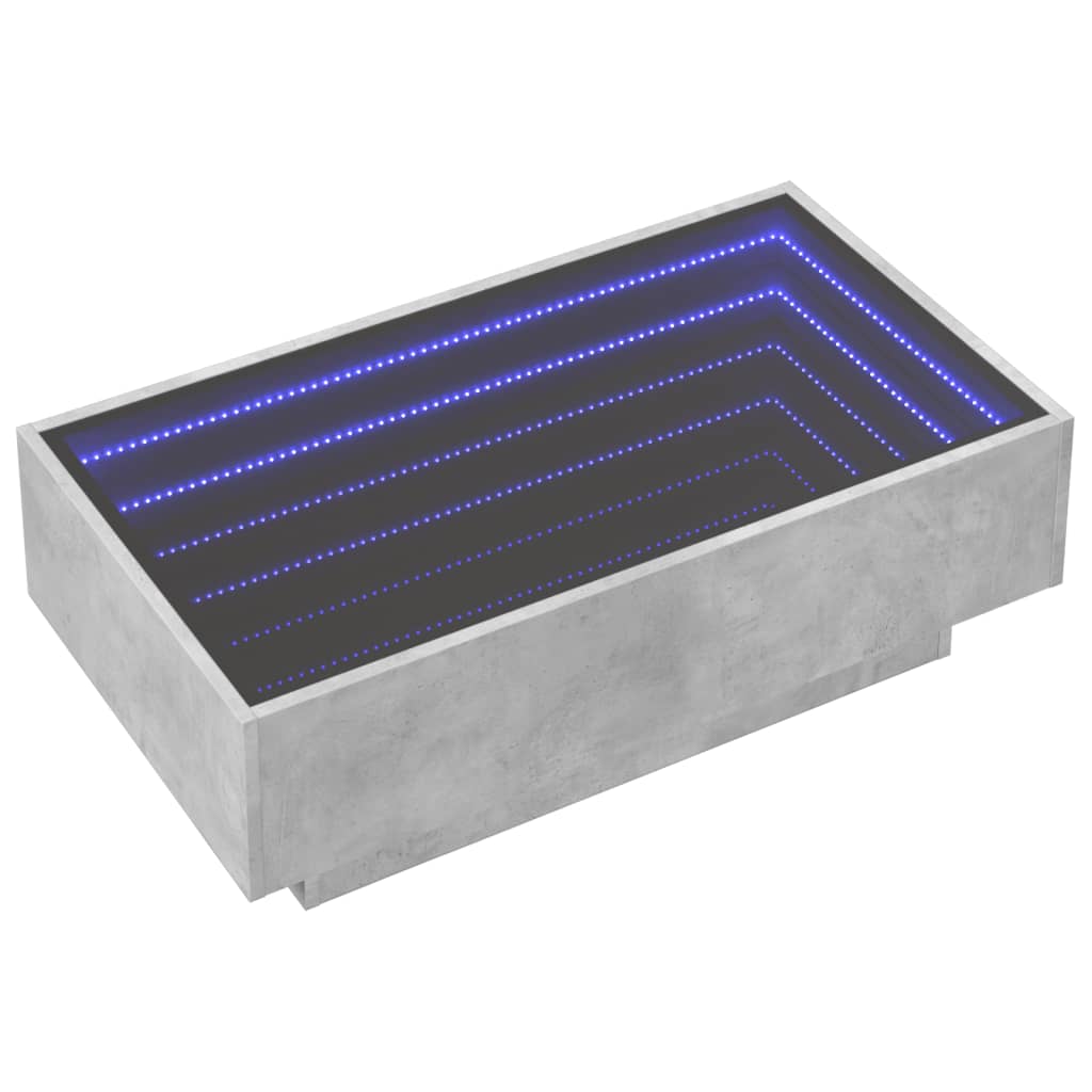 Salontafel met LED 90x50x30 cm bewerkt hout betongrijs