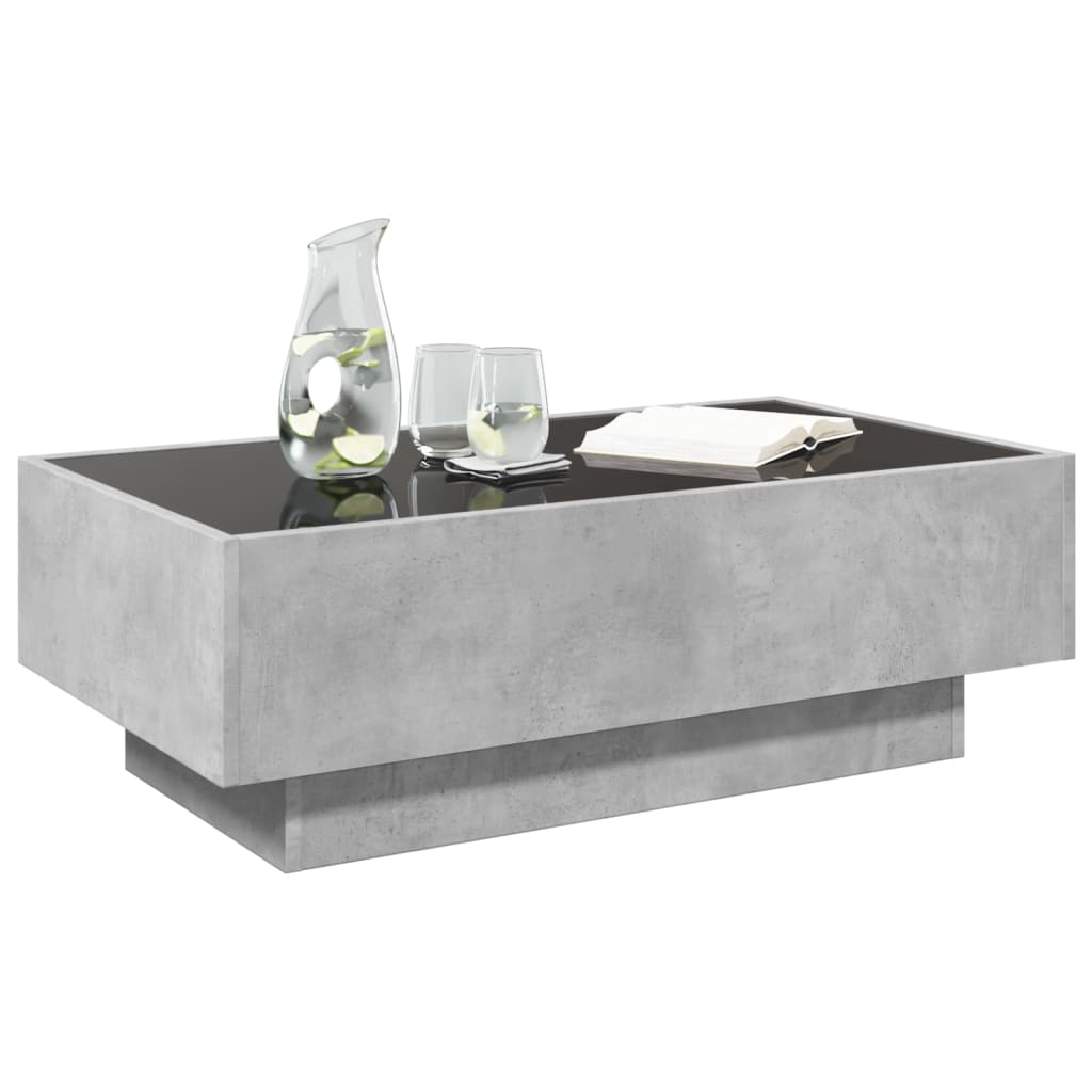 Salontafel met LED 90x50x30 cm bewerkt hout betongrijs