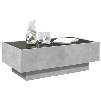 Salontafel met LED 90x50x30 cm bewerkt hout betongrijs