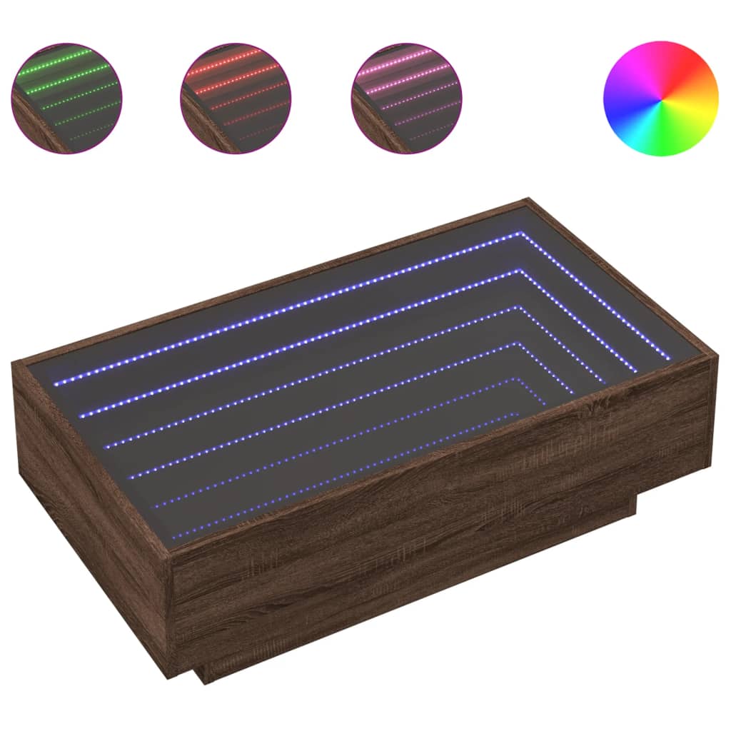 Salontafel met LED 90x50x30 cm bewerkt hout bruin eikenkleurig