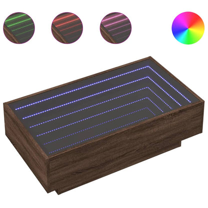 Salontafel met LED 90x50x30 cm bewerkt hout bruin eikenkleurig