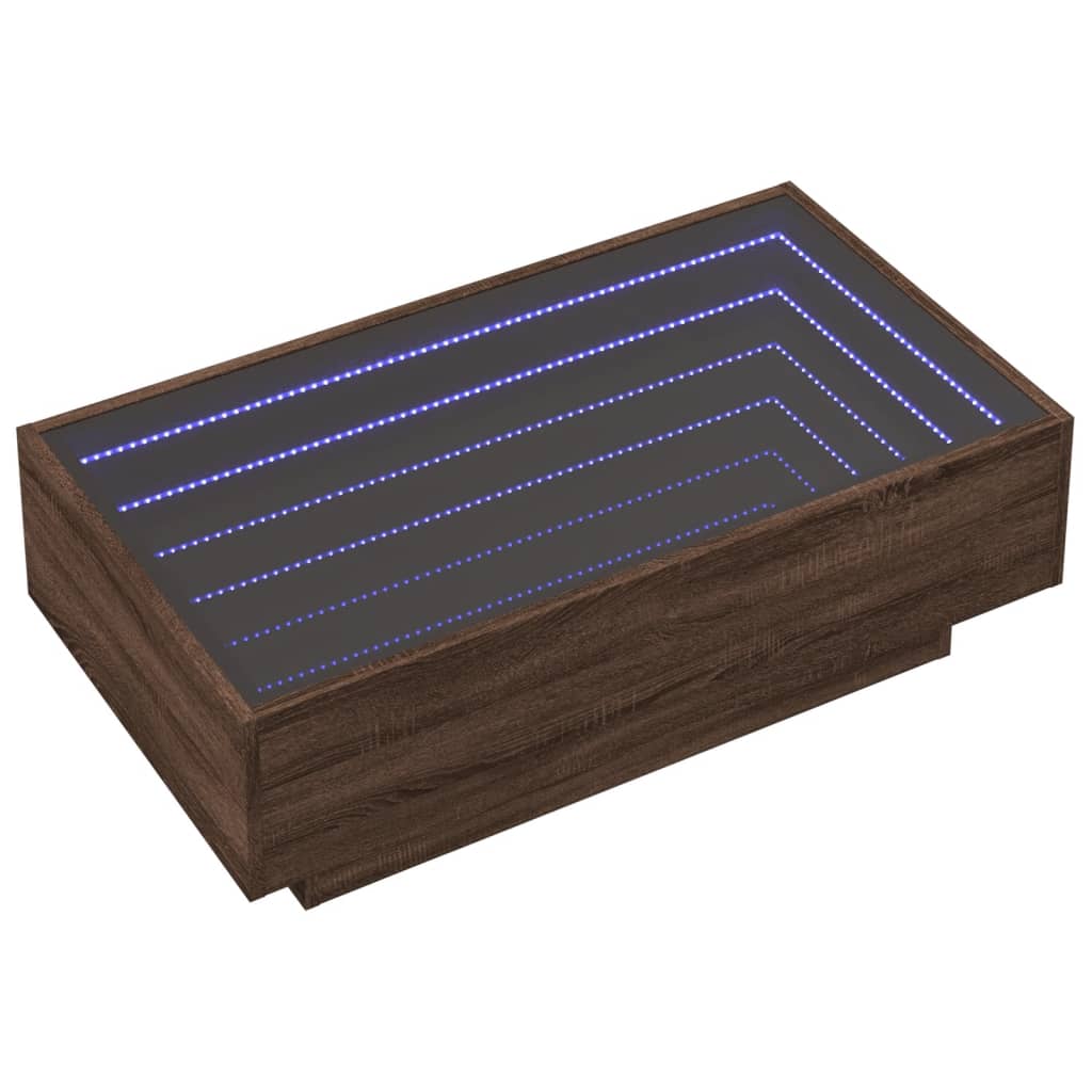 Salontafel met LED 90x50x30 cm bewerkt hout bruin eikenkleurig