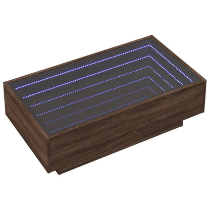 Salontafel met LED 90x50x30 cm bewerkt hout bruin eikenkleurig