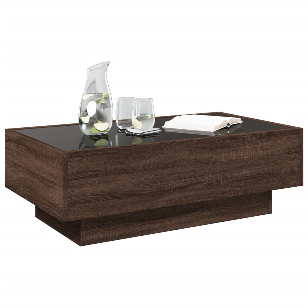 Salontafel met LED 90x50x30 cm bewerkt hout bruin eikenkleurig