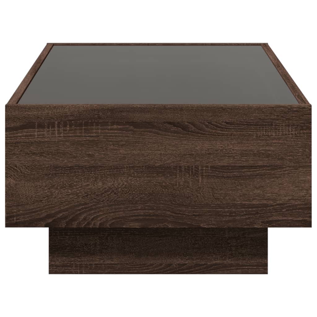 Salontafel met LED 90x50x30 cm bewerkt hout bruin eikenkleurig