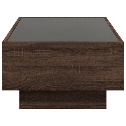 Salontafel met LED 90x50x30 cm bewerkt hout bruin eikenkleurig