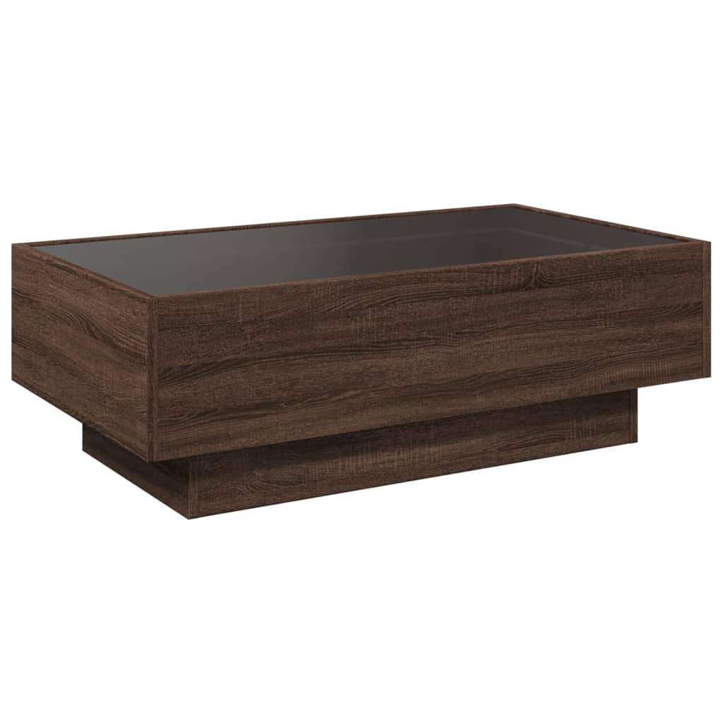 Salontafel met LED 90x50x30 cm bewerkt hout bruin eikenkleurig
