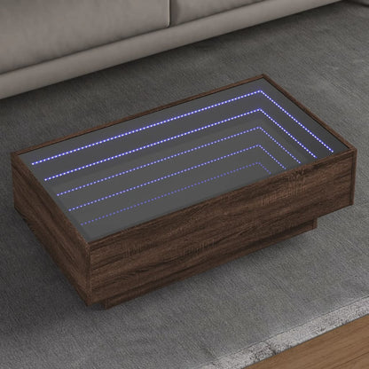 Salontafel met LED 90x50x30 cm bewerkt hout bruin eikenkleurig