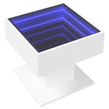 Salontafel met LED 50x50x45 cm bewerkt hout wit