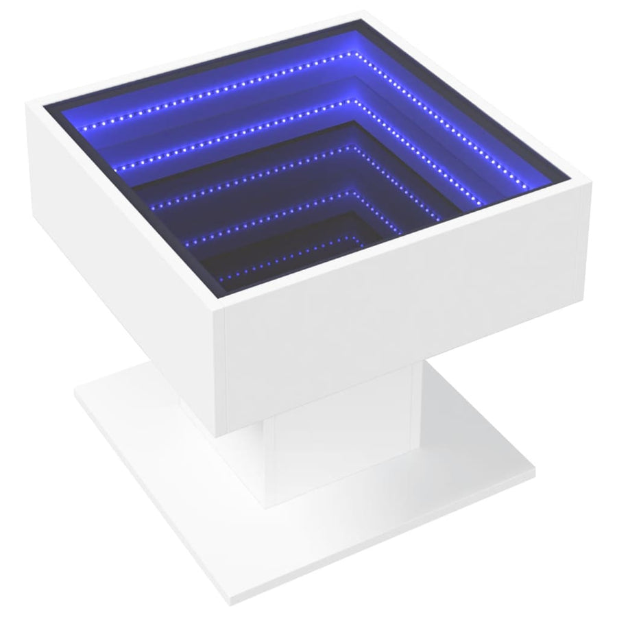 Salontafel met LED 50x50x45 cm bewerkt hout wit