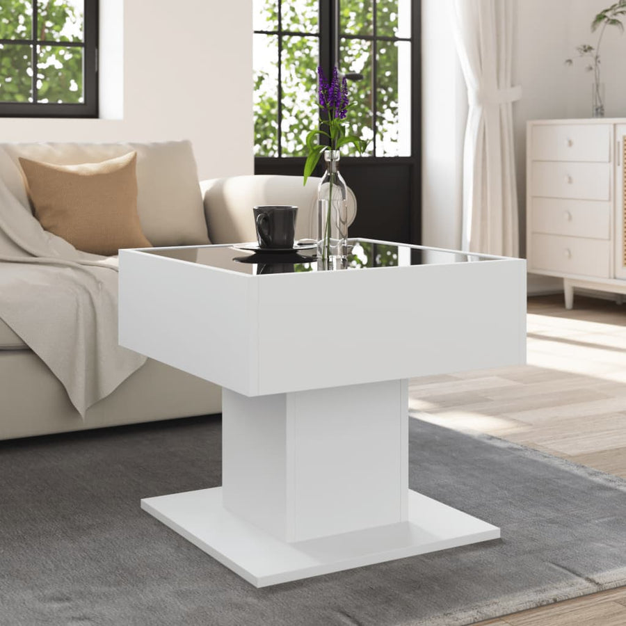 Salontafel met LED 50x50x45 cm bewerkt hout wit