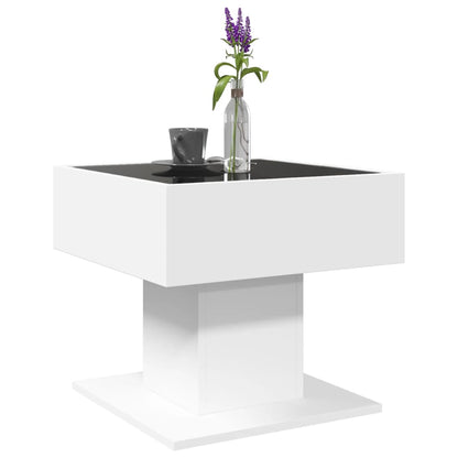 Salontafel met LED 50x50x45 cm bewerkt hout wit