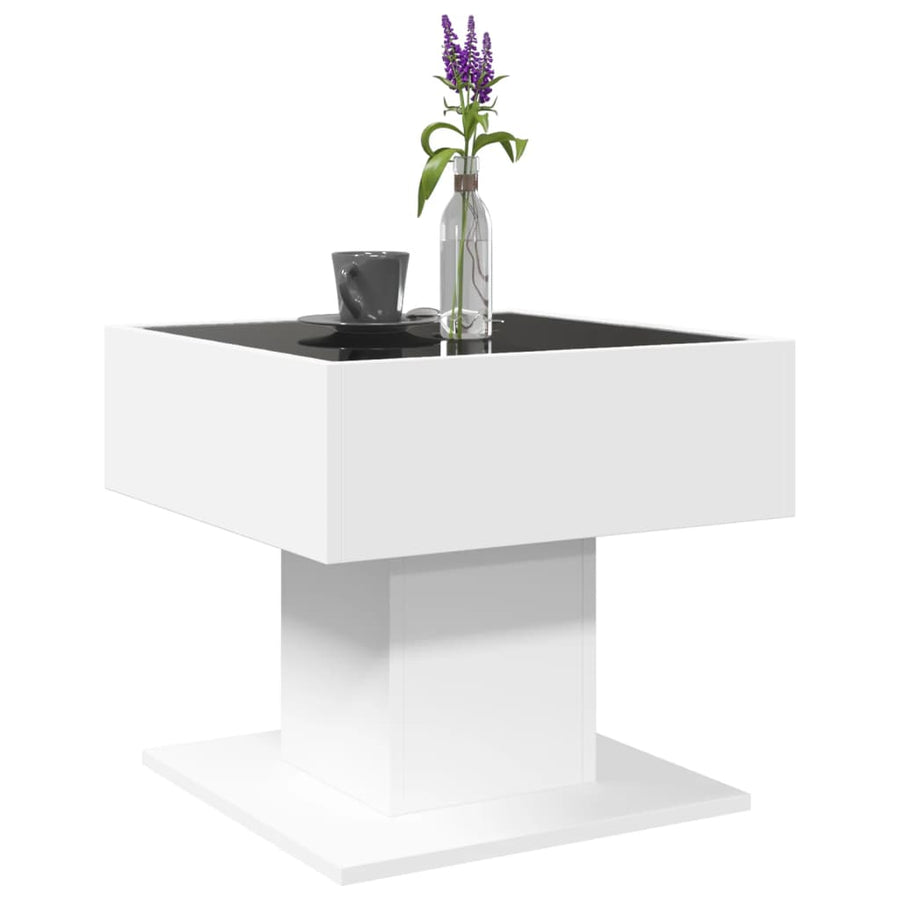 Salontafel met LED 50x50x45 cm bewerkt hout wit