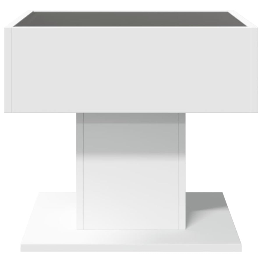 Salontafel met LED 50x50x45 cm bewerkt hout wit