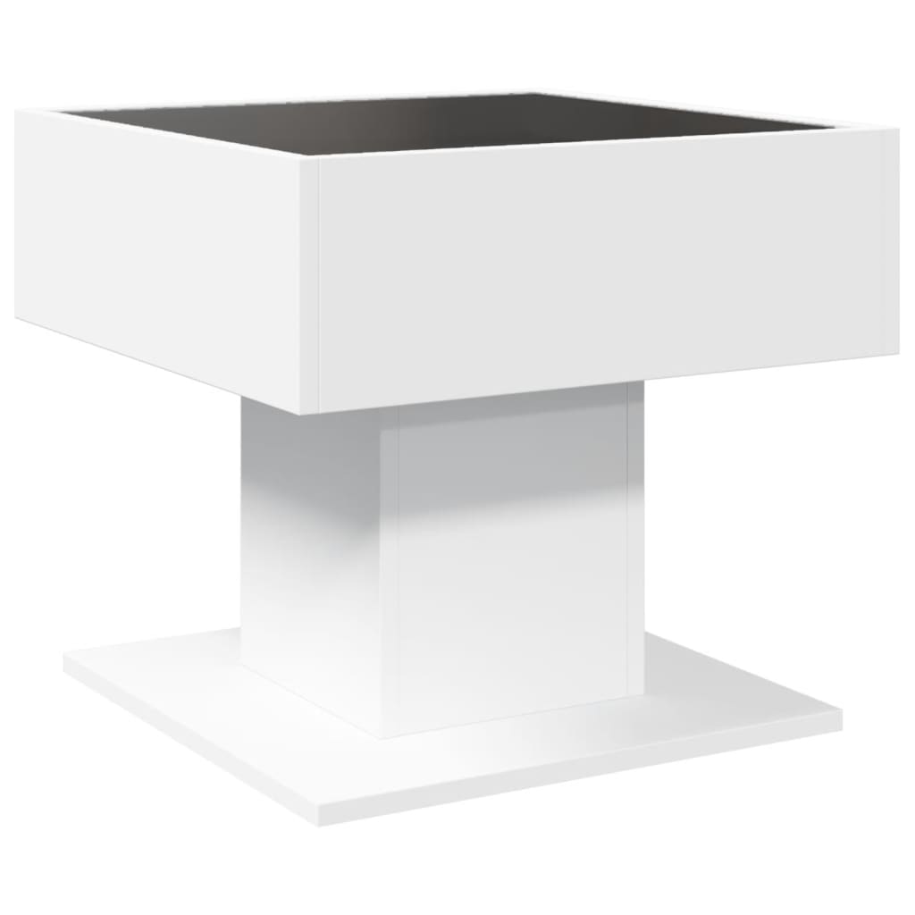 Salontafel met LED 50x50x45 cm bewerkt hout wit