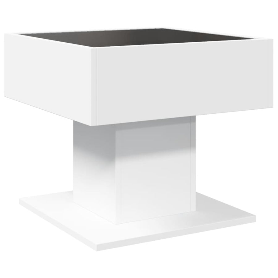 Salontafel met LED 50x50x45 cm bewerkt hout wit
