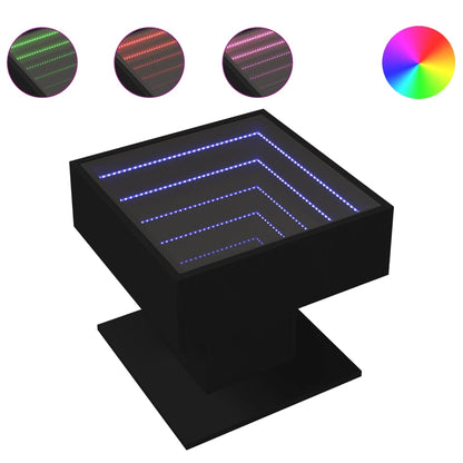 Salontafel met LED 50x50x45 cm bewerkt hout zwart