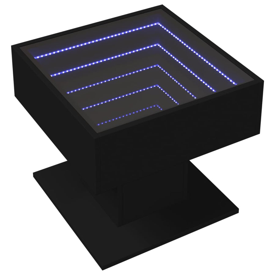 Salontafel met LED 50x50x45 cm bewerkt hout zwart
