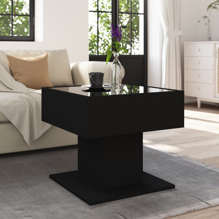 Salontafel met LED 50x50x45 cm bewerkt hout zwart