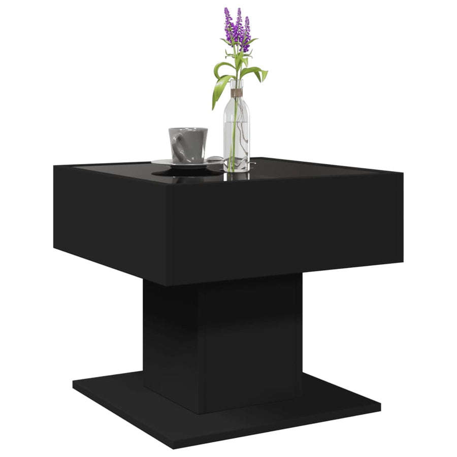 Salontafel met LED 50x50x45 cm bewerkt hout zwart