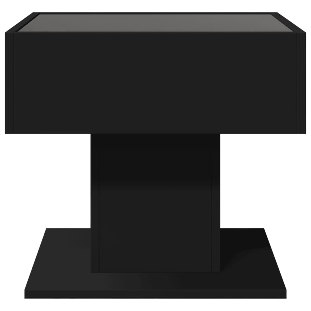 Salontafel met LED 50x50x45 cm bewerkt hout zwart