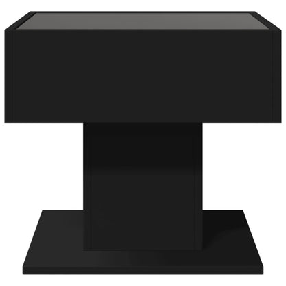 Salontafel met LED 50x50x45 cm bewerkt hout zwart