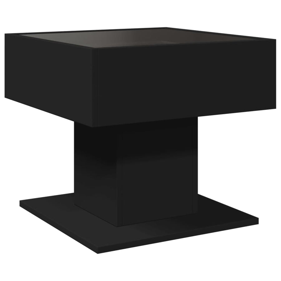 Salontafel met LED 50x50x45 cm bewerkt hout zwart