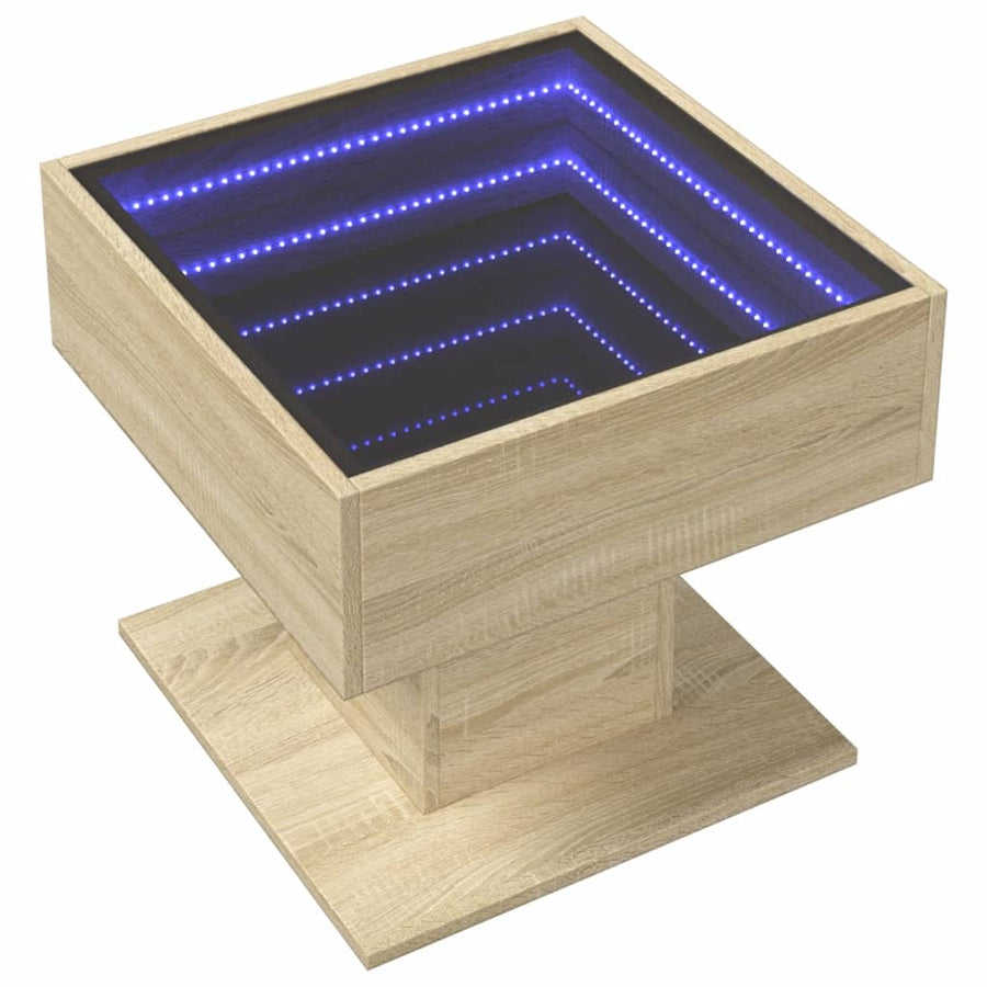 Salontafel met LED 50x50x45 cm bewerkt hout sonoma eikenkleurig
