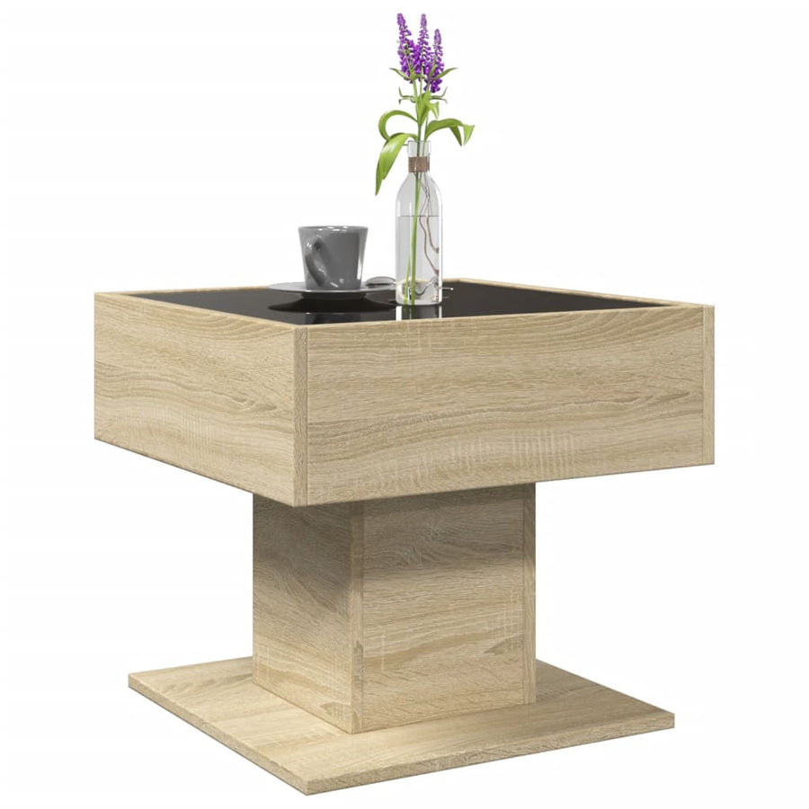 Salontafel met LED 50x50x45 cm bewerkt hout sonoma eikenkleurig