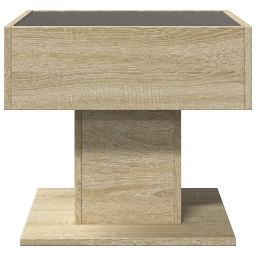 Salontafel met LED 50x50x45 cm bewerkt hout sonoma eikenkleurig